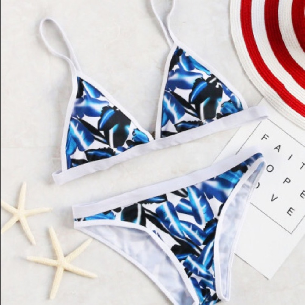 Tropical Leaf Blue Bikini